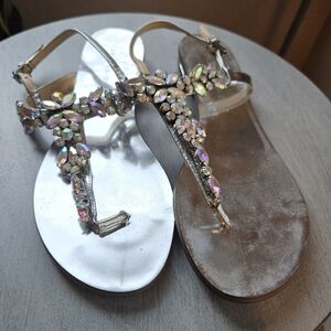 Ivanka Trump Silver Sandals with Crystal Embellishments
